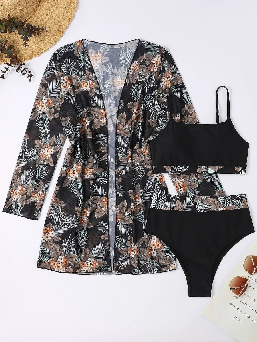 Women's bikini set with high-cut bottom and floral kimono Mune Fashion