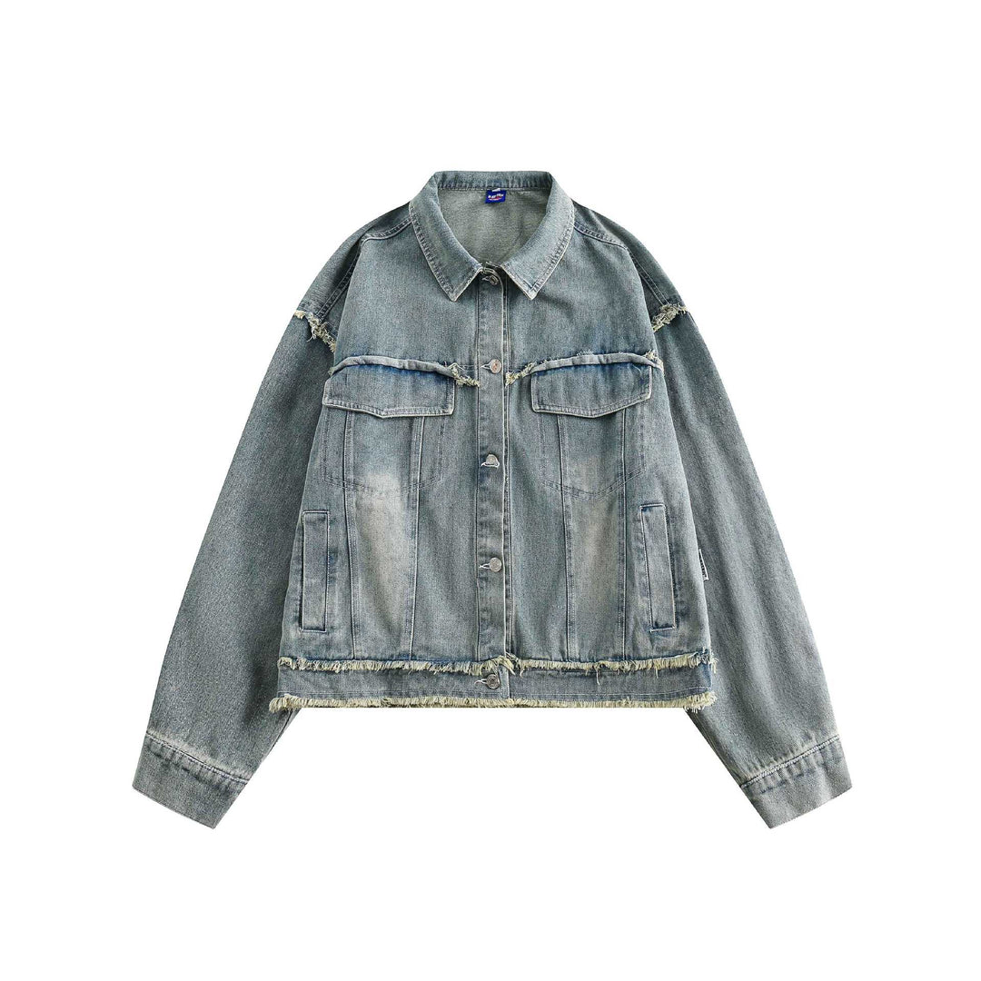 Unisex Oversize Denim Jacket with Fringe Finishes and Utility Pockets Mune Fashion