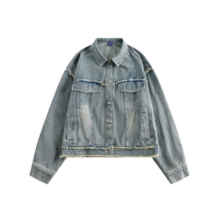 Unisex Oversize Denim Jacket with Fringe Finishes and Utility Pockets Mune Fashion