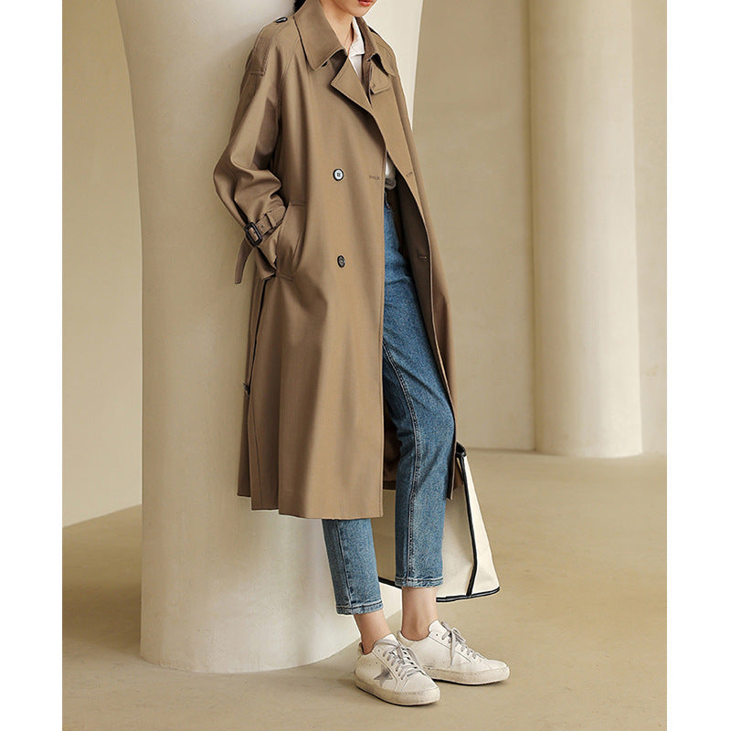 Women's Elegant Trench Coat with Double Button Placket and Practical Waist Belt Mune Fashion