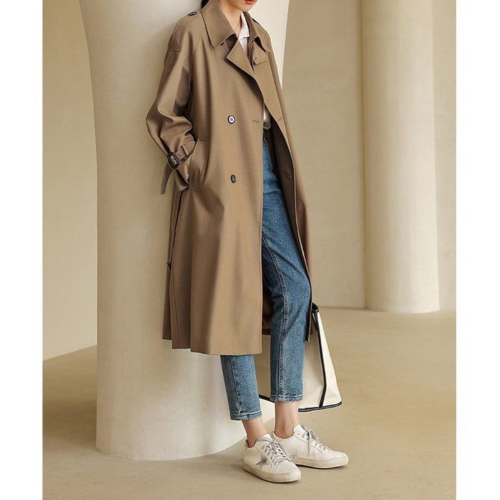 Women's Elegant Trench Coat with Double Button Placket and Practical Waist Belt Mune Fashion