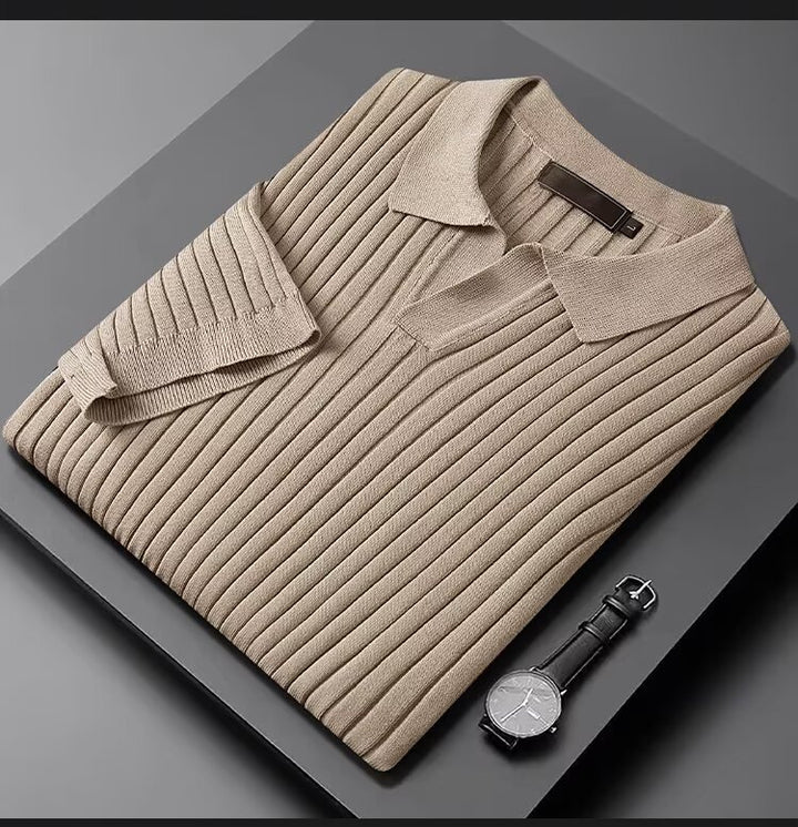 Men's Elegant Polo Shirt with Ribbed Structure Mune Fashion