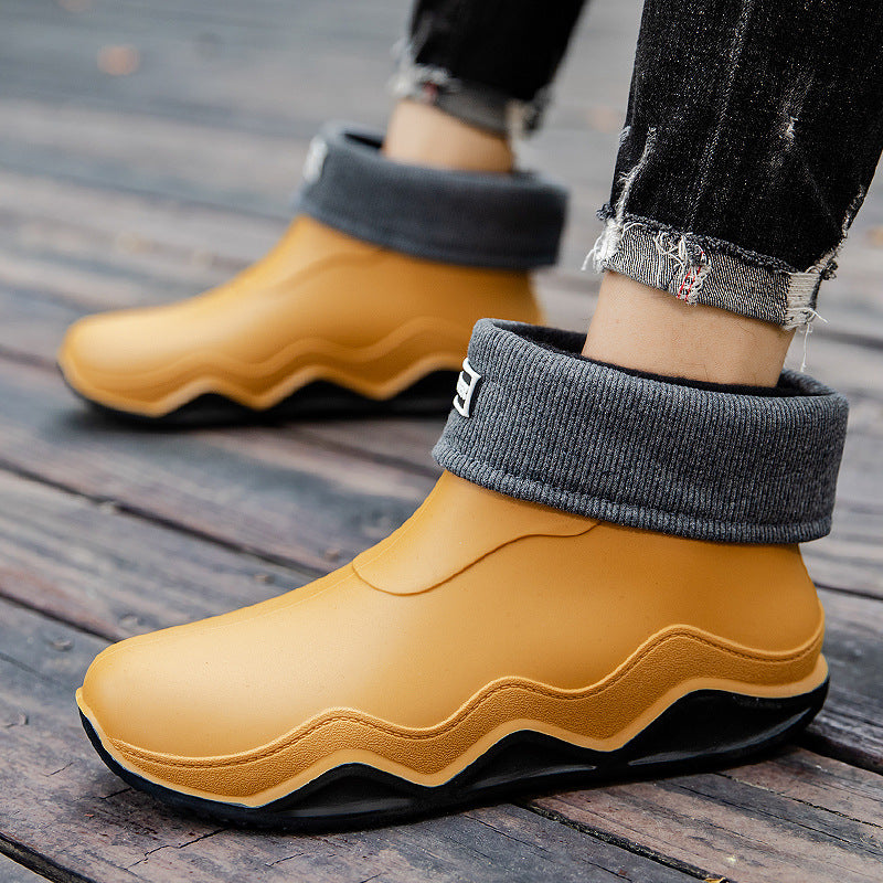 Women's Waterproof Slip-On Ankle Rubber Boot with Rolled Knit Collar Mune Fashion