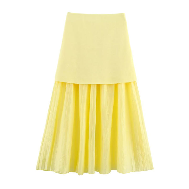 Women Two-Layer Chiffon Maxi Skirt with Smooth Hip Yoke and A-Line Fall Mune Fashion