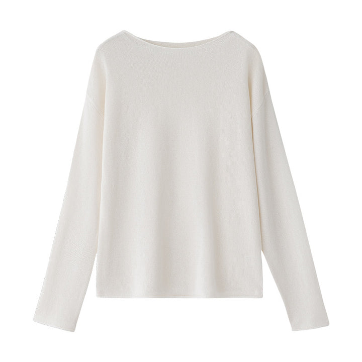 Women Loose Boatneck Fine Knit Shirt with Dropped Shoulders & Flattering Fall Mune Fashion