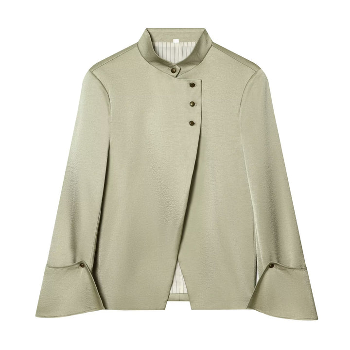 Women's Asymmetric Cape Coat with Stand-up Collar and Decorative Button Placket Mune Fashion