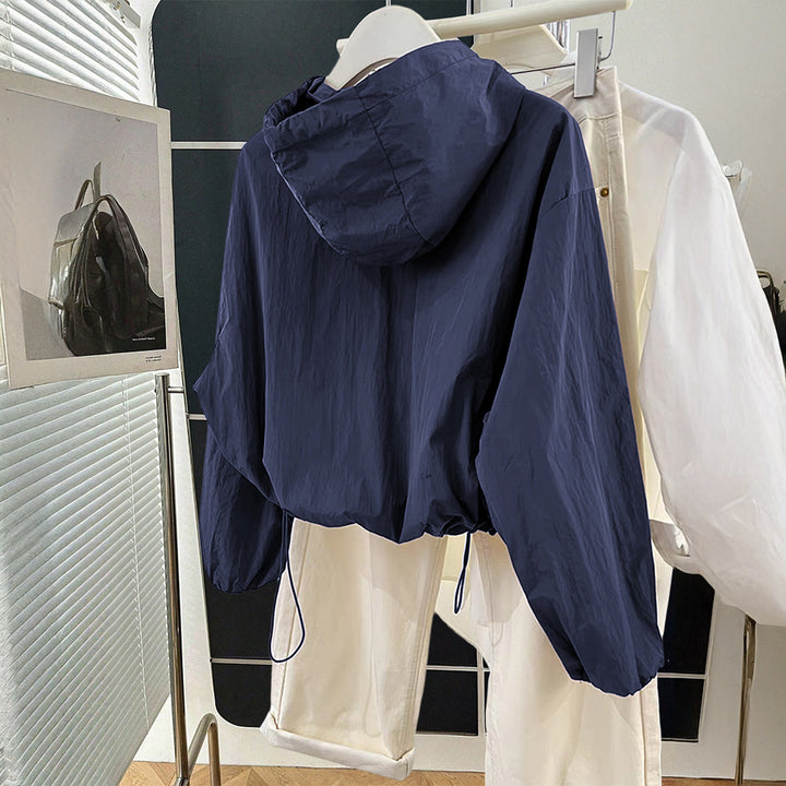 Women's lightweight hooded transitional jacket with drawstring cuffs and balloon sleeves Mune Fashion
