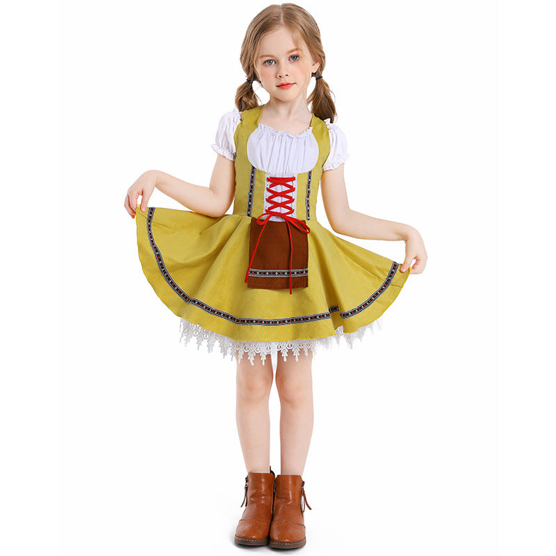 Ladies nan traditional children's dirndl with laced bodice, lace underskirt and decorative apron Mune Fashion