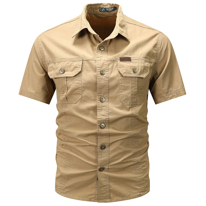 Men's long-sleeved cotton blend work shirt with kent collar and double breast pockets Mune Fashion