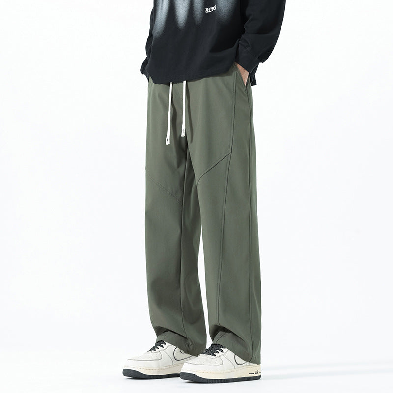 Men's Relaxed-Fit Leisure Pants with Drawstring Waist and Seams Mune Fashion