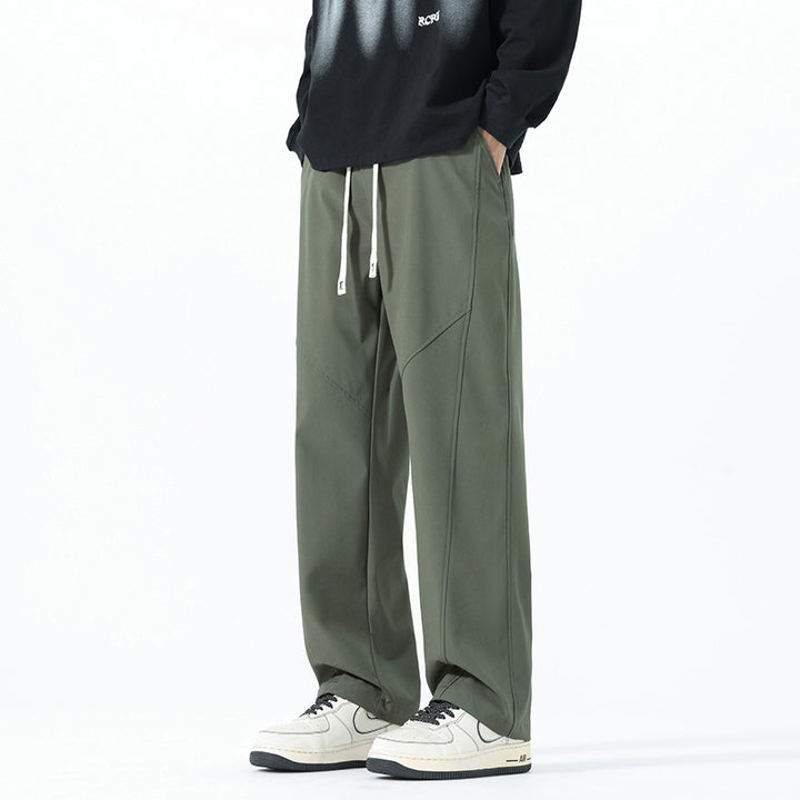 Men's Relaxed-Fit Leisure Pants with Drawstring Waist and Seams Mune Fashion