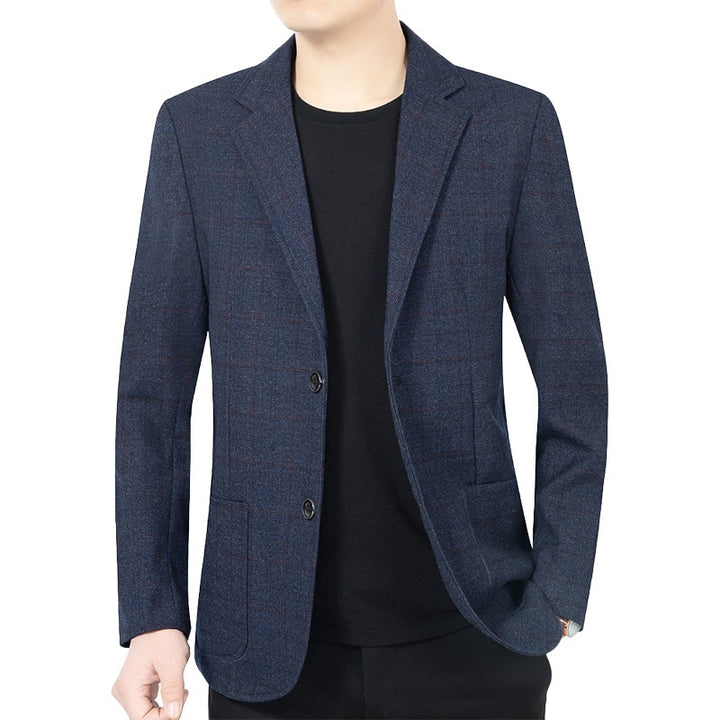 Men's Checked Semi-Structured Casual Blazer Made of Wool Blend with Patch Pockets Mune Fashion