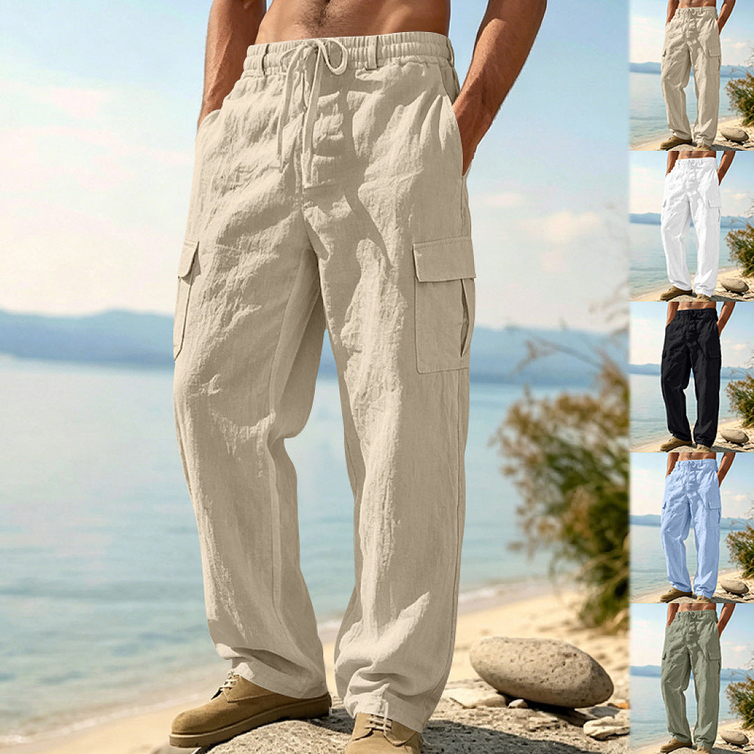 Men's cargo pants with drawstring, wide cut and patch pockets