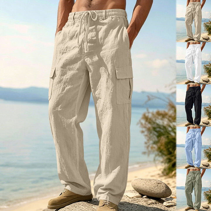 Men's cargo pants with drawstring, wide cut and patch pockets