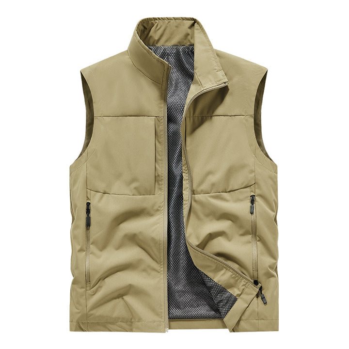 Men's lightweight technical outdoor vest with stand-up collar, mesh lining, and zippered pockets Mune Fashion