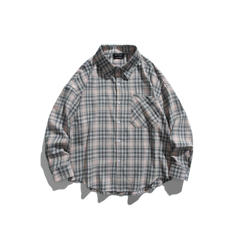 Unisex Oversize Check Shirt Jacket in Boxy Cut with Chest Pocket and Rounded Hem Mune Fashion