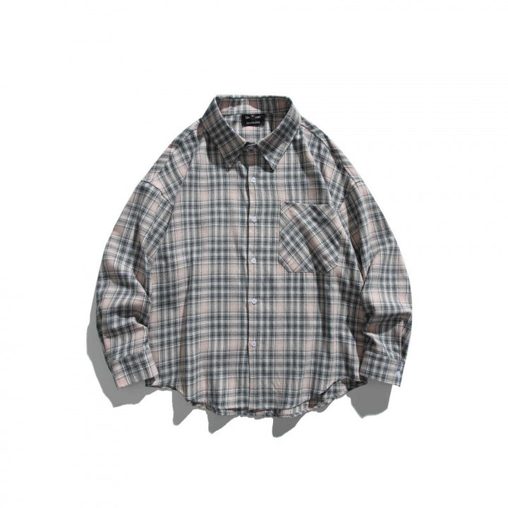 Unisex Oversize Check Shirt Jacket in Boxy Cut with Chest Pocket and Rounded Hem Mune Fashion