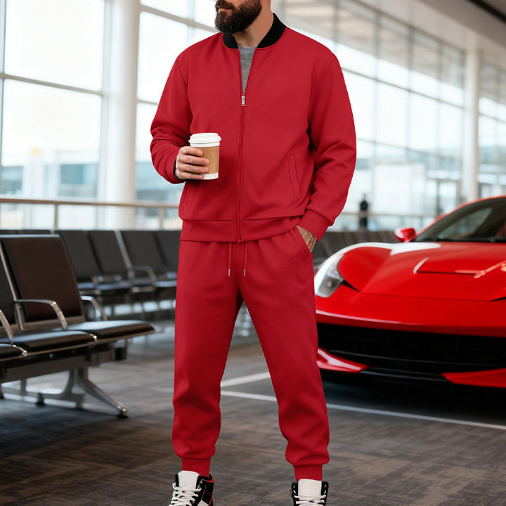 Men's sporty leisure suit made of soft cotton blend with zip jacket and elastic jogging pants Mune Fashion