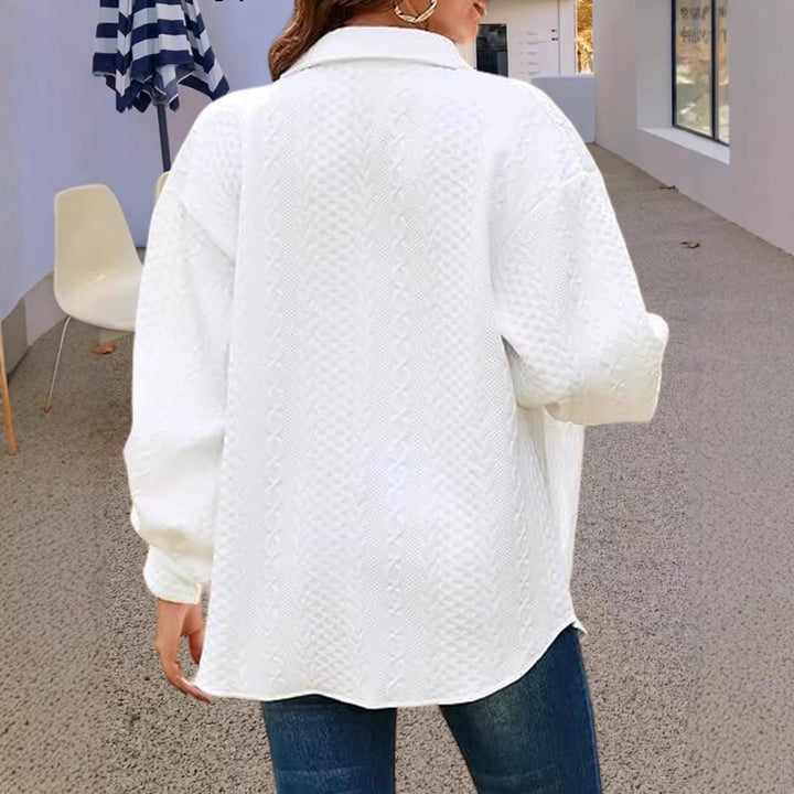 Women Oversized Knit Shirt Jacket with Cable Pattern and Button Placket Mune Fashion