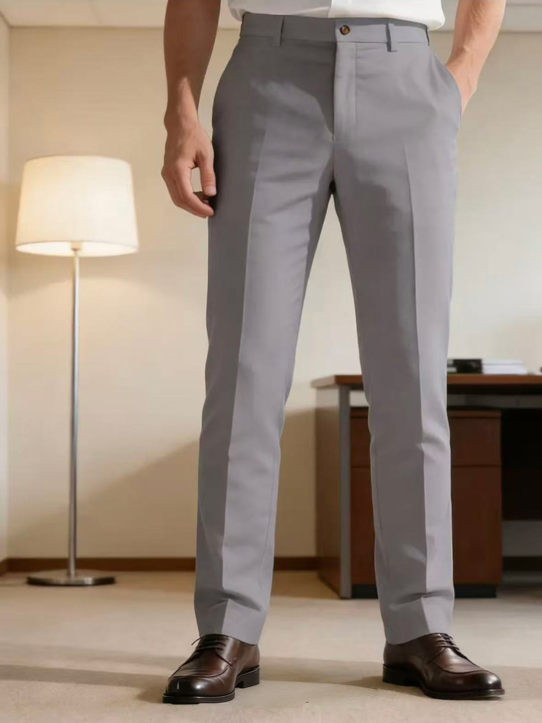 Men's narrow-cut dress pants with crease, flat waistband, and stretch comfort Mune Fashion