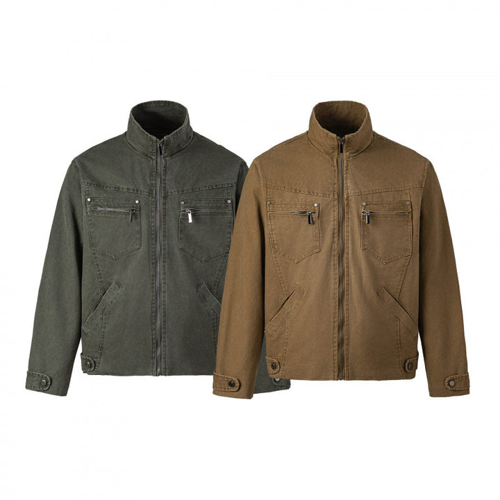 Men's short jacket made of canvas in field style with stand-up collar, zipper and multifunctional pockets Mune Fashion