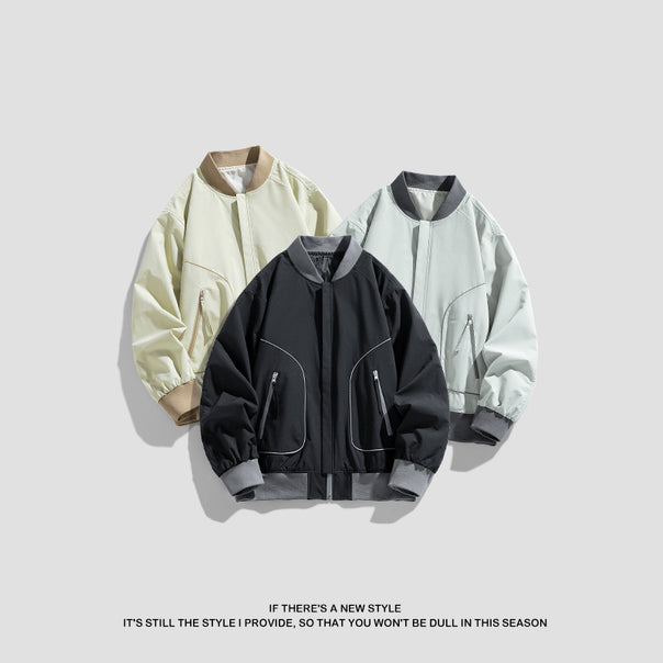 Men's lightweight bomber jacket with concealed zip placket, diagonally placed zip pockets, and internal ribbed hem Mune Fashion