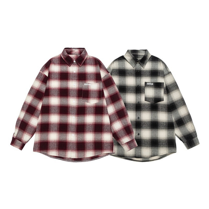 Unisex Check Flannel Shirt Jacket in Oversized Box Cut with Rounded Hem