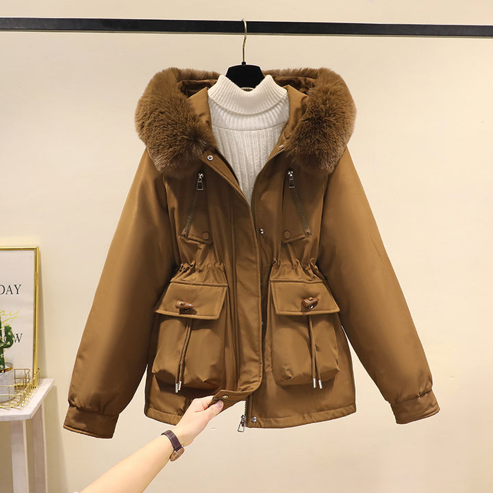 Ladies nano thermo parka with hood, voluminous faux fur collar, drawstring waist and multifunctional pockets Mune Fashion