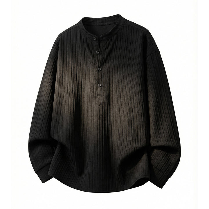 Unisex Lightweight Long Sleeve Shirt with Stand Collar and Ribbed Structure Henley Mune Fashion