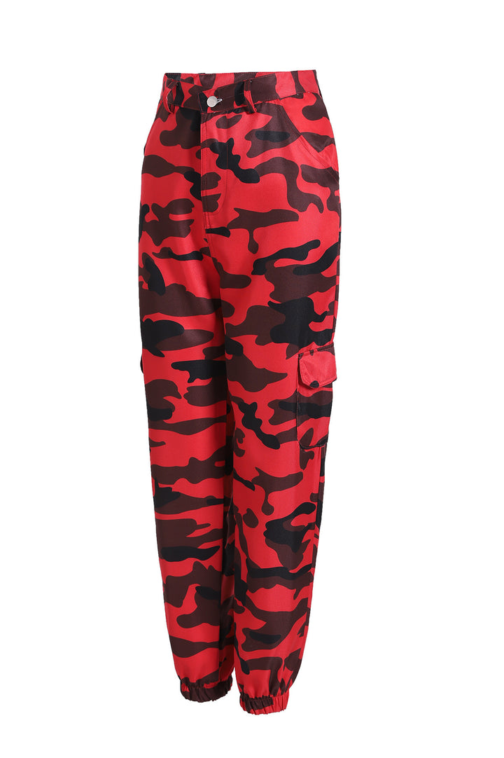 Women's cargo pants with camouflage print, elastic waistband and ankle cuffs Mune Fashion