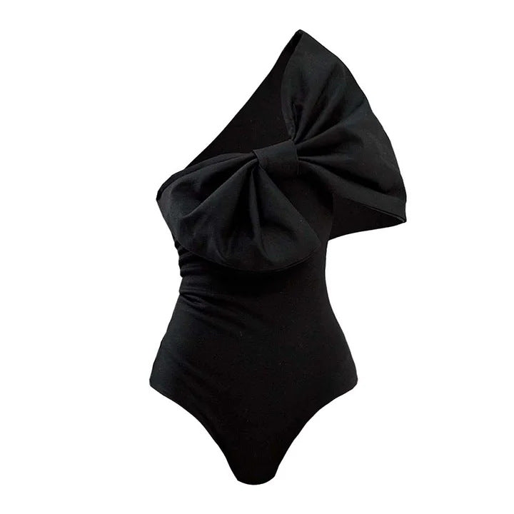 Women's Cut Swimsuit with Voluminous Bow Detail and Elegant Wrap Skirt Mune Fashion