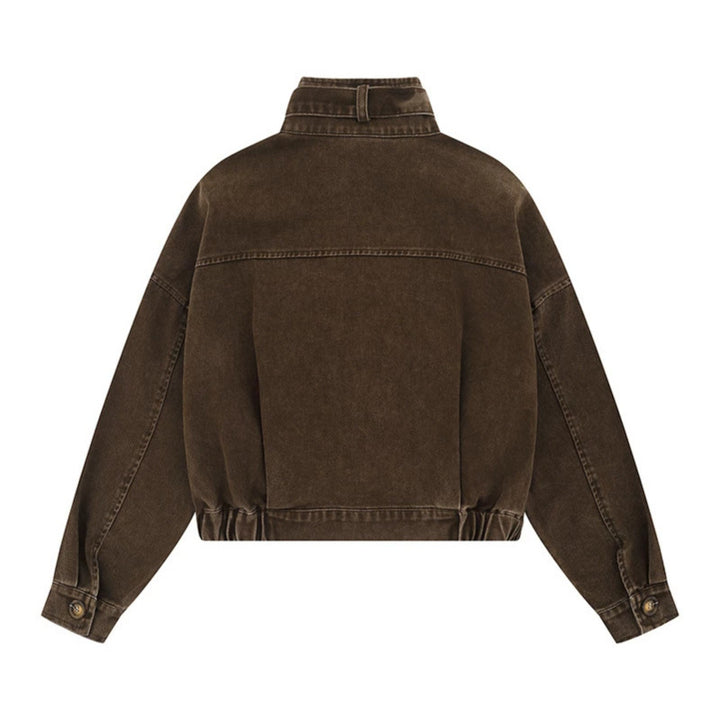 Women's Cropped Utility Bomber Jacket with Stand-Up Collar, Zipper Pockets and Elastic Cuffs Mune Fashion