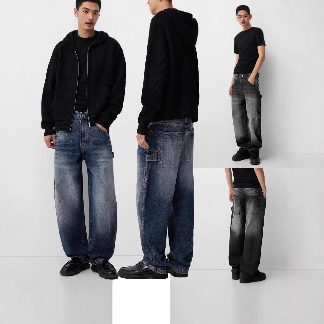 Men's relaxed carpenter jeans with wide leg, low crotch and stonewashed used look Mune Fashion