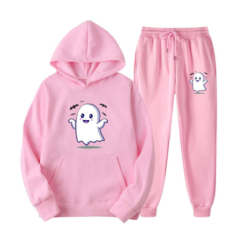Unisex nan cozy hoodie and jogging pants set with Halloween ghost print Mune Fashion