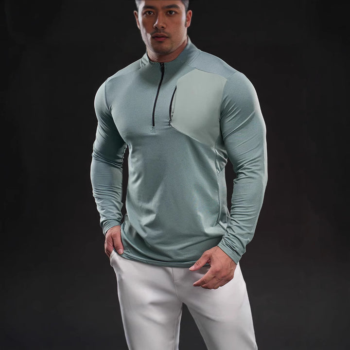 Men Breathable Functional Long Sleeve Shirt with Short Zip and Slim Fit Mune Fashion