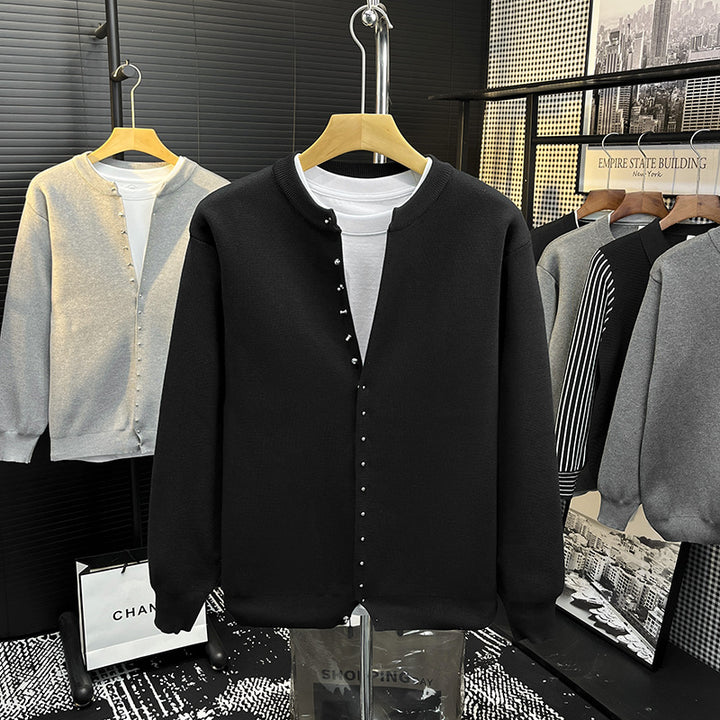 Men's Minimalistic Sweat Cardigan with Concealed Snap Button Placket Mune Fashion