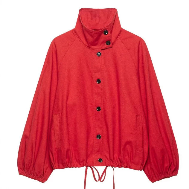 Women’s short-cut boxy blouson with high stand-up collar and dropped shoulders Mune Fashion