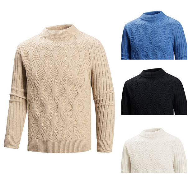 Men's Fine Cable Knit Pullover with Short Stand-Up Collar and Raglan Sleeves Mune Fashion