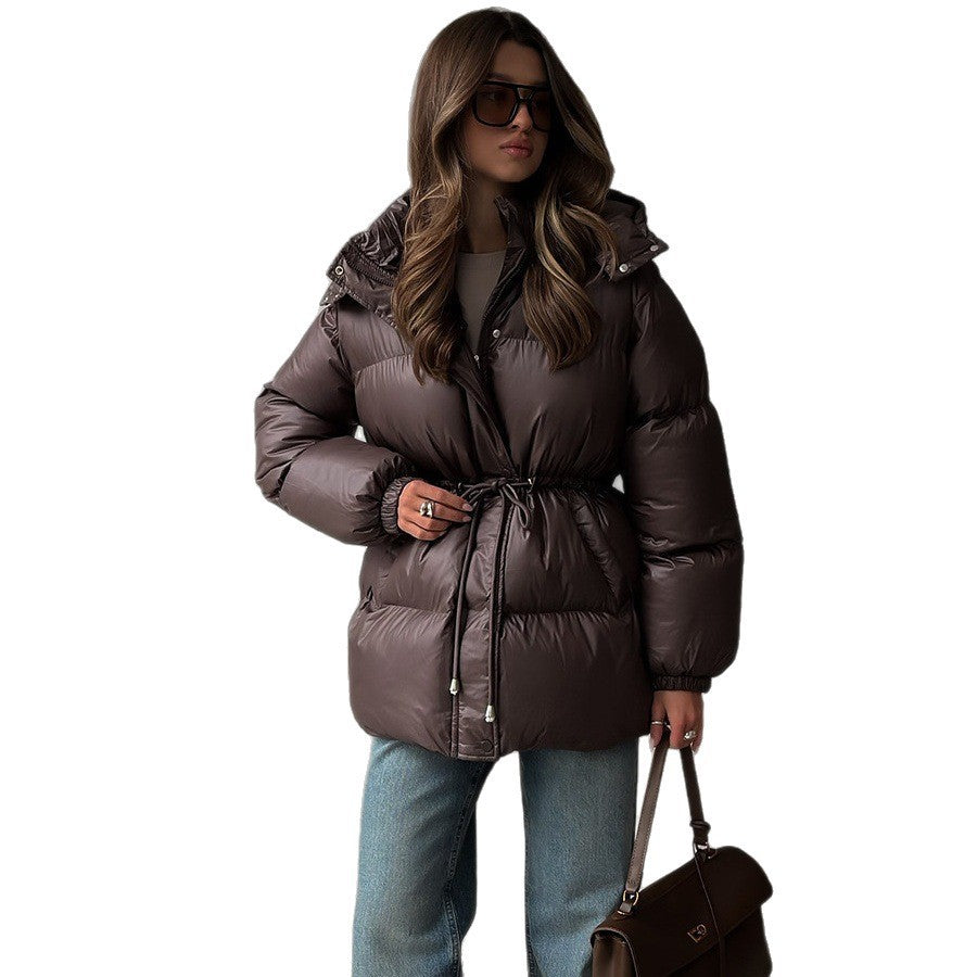 Women Tailored Quilted Jacket in Down Look with Drawstring and Hood Mune Fashion