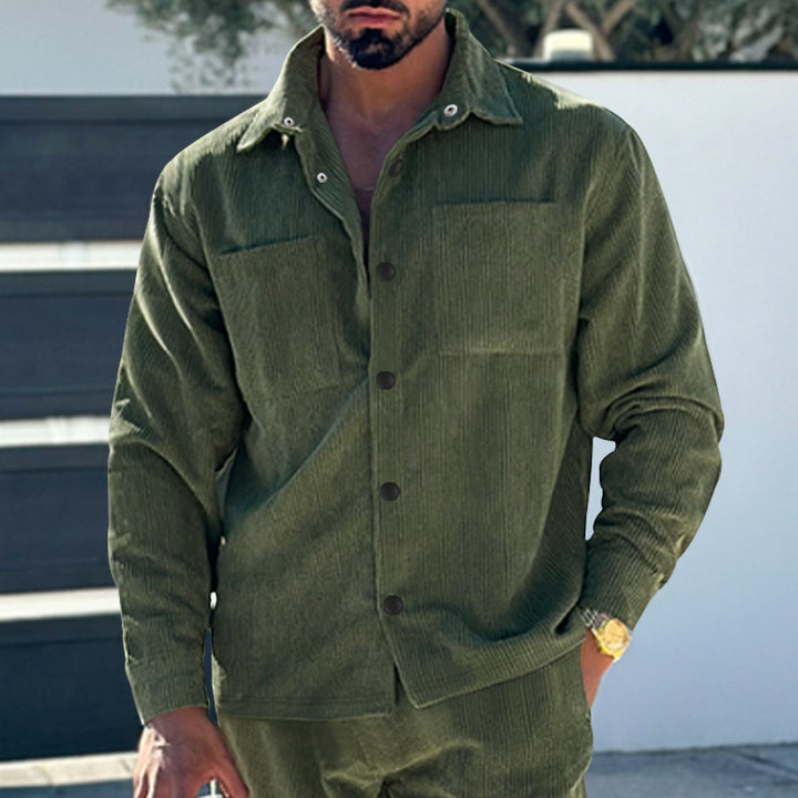 Men's padded corduroy overshirt jacket with visible button placket and chest welt pockets Mune Fashion