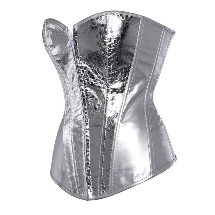 Mune Fashion |Silver Faux-Leather Sequin Zip-Up Corset