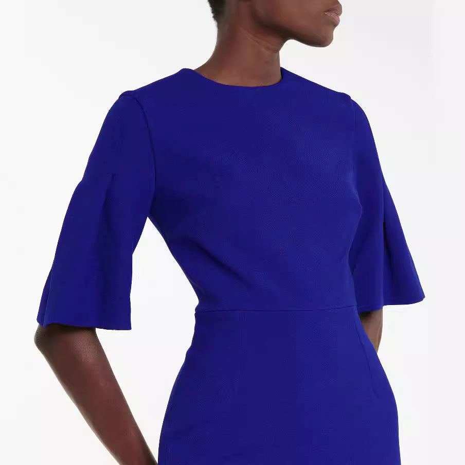 Women's figure-hugging midi dress with trumpet sleeves and round neckline Mune Fashion