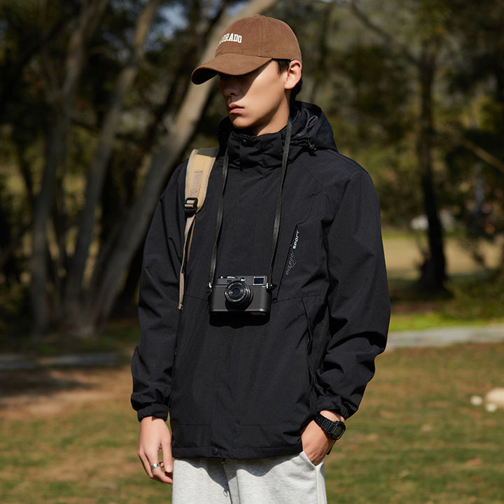 Women two-layer water-repellent outdoor jacket with hood, waist adjustment and contrast piping Mune Fashion