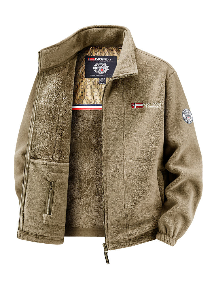 Men's fleece jacket with teddy inner lining, high stand collar and zip pockets Mune Fashion