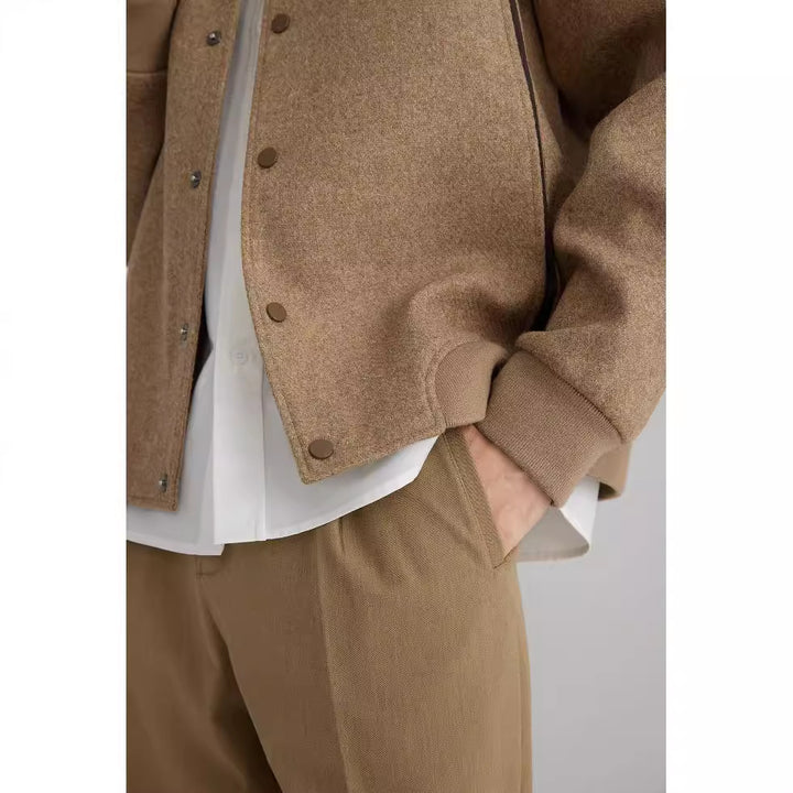 Men's wool bomber jacket with ribbed cuffs and concealed snap buttons Mune Fashion