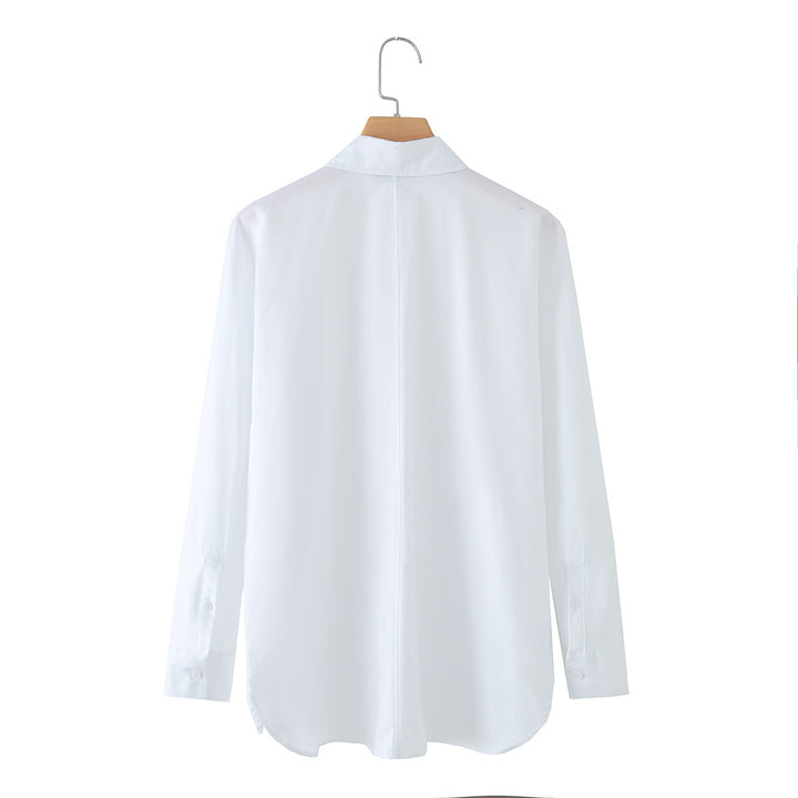Women Long Sleeve Oversized Blouse with Concealed Button Placket and Decorative Cord Applications Mune Fashion
