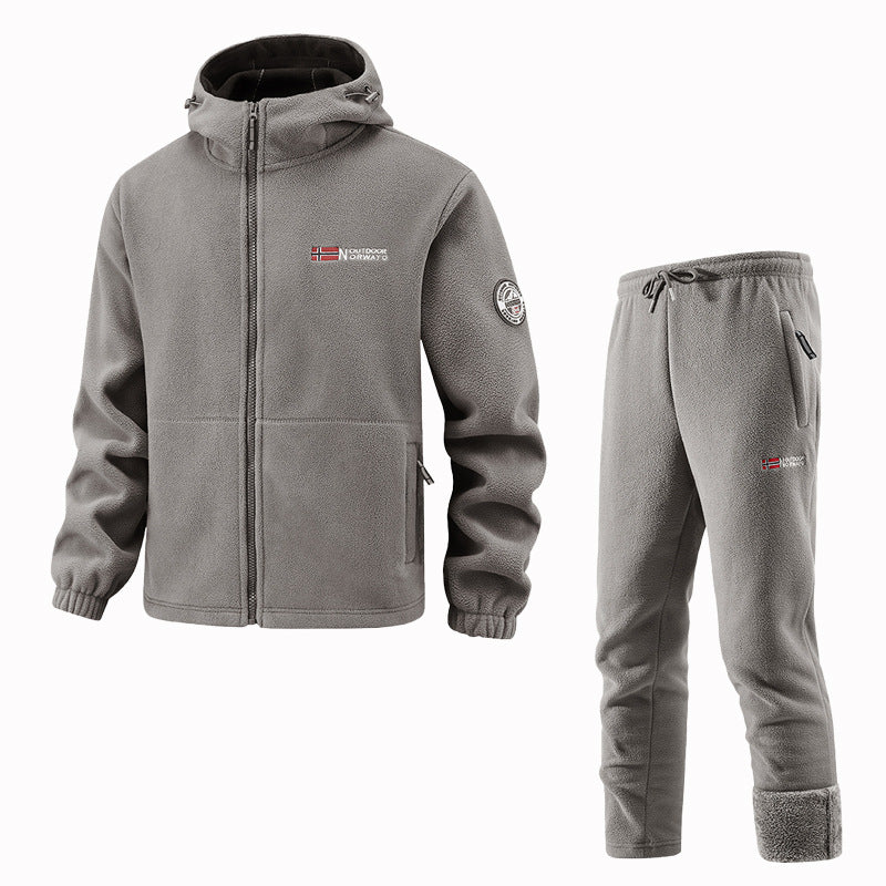 Men's Thermal Fleece Set with Hooded Jacket, Sherpa-lined and Elastic Jogging Pants Mune Fashion