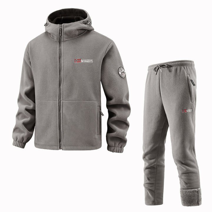 Men's Thermal Fleece Set with Hooded Jacket, Sherpa-lined and Elastic Jogging Pants Mune Fashion