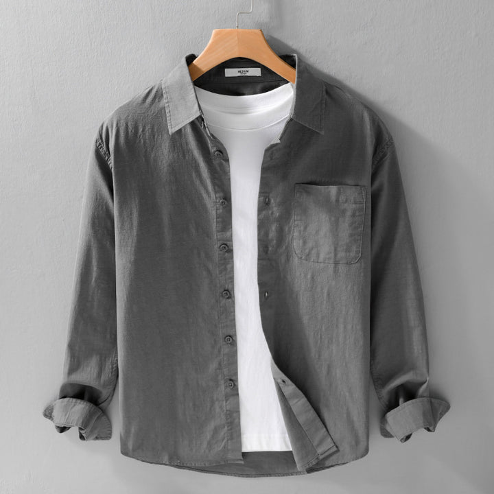 Men's Breathable Relaxed Shirt made of Linen-Cotton Blend with Chest Pocket and Classic Button Placket Mune Fashion
