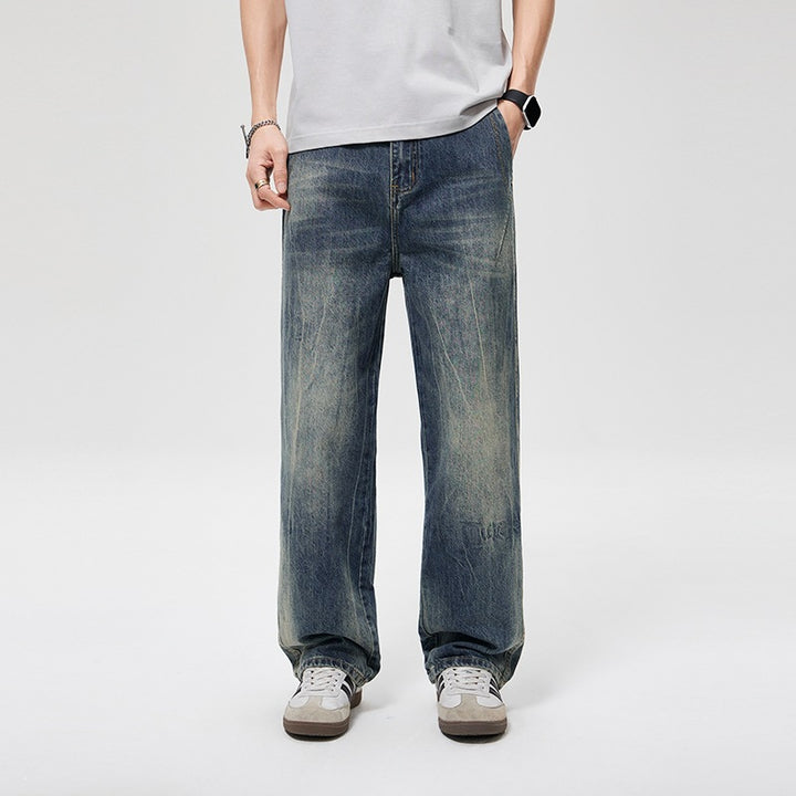 Men's baggy jeans in vintage wash with high waist, relaxed leg & subtle distressed look Mune Fashion